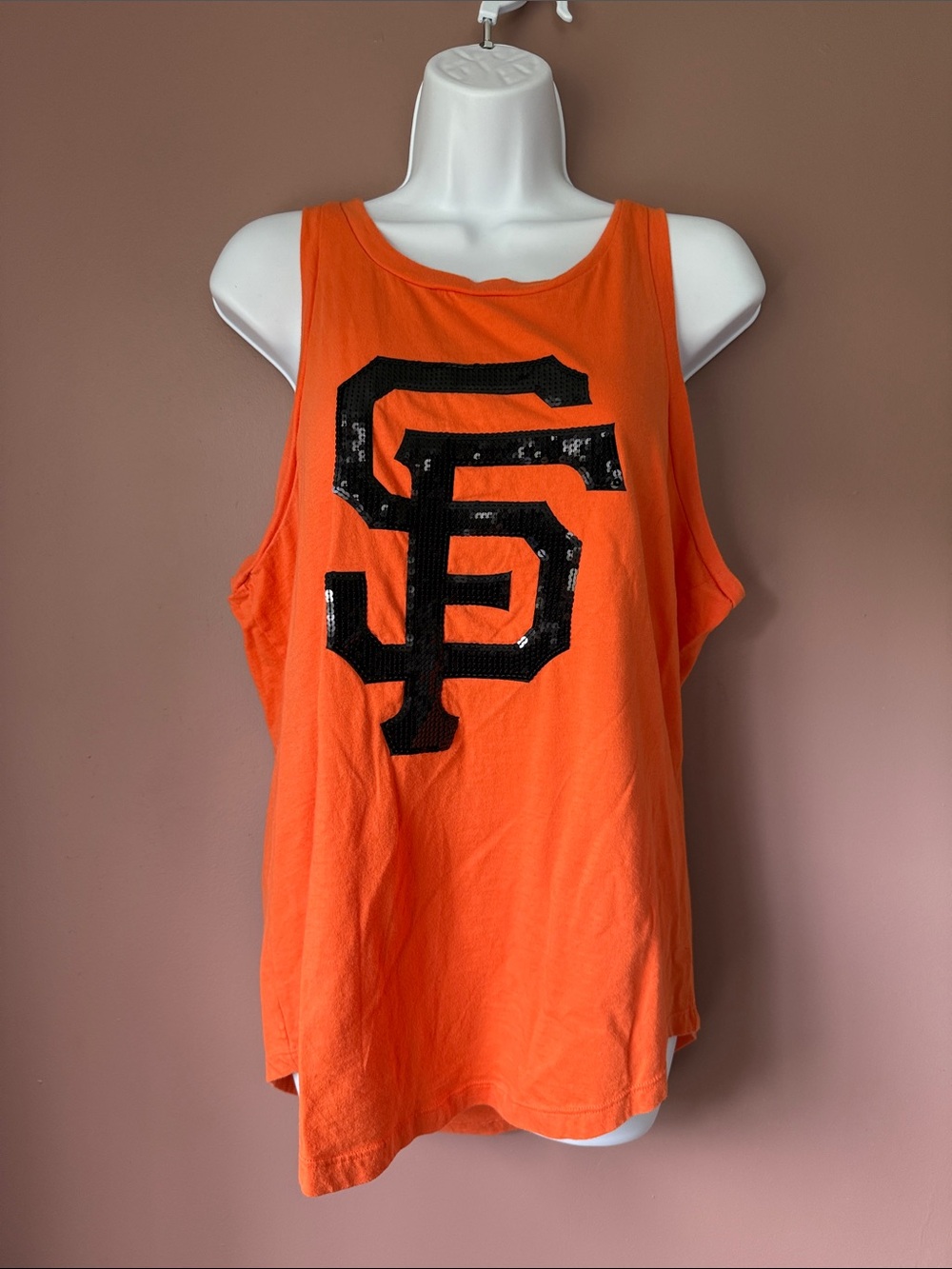 Orange Sleeveless Tank with Black Sequin SF Logo